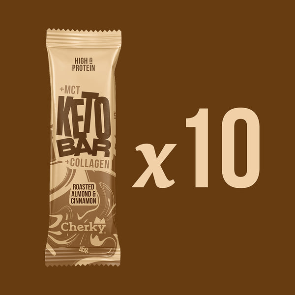 PACK 10 · KETO COLLAGEN BAR · ROASTED ALMOND & CINNAMON